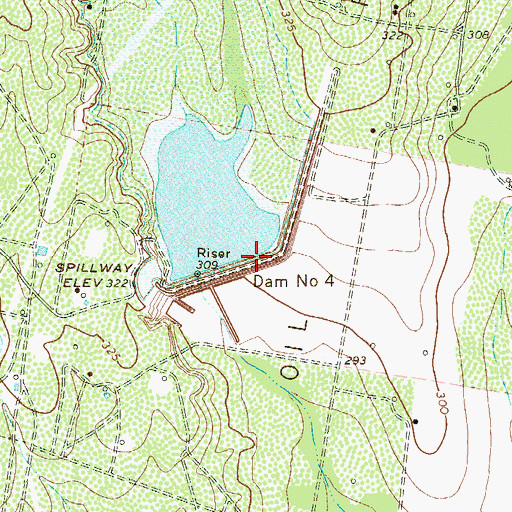 Topographic Map of Dam Number 4, TX