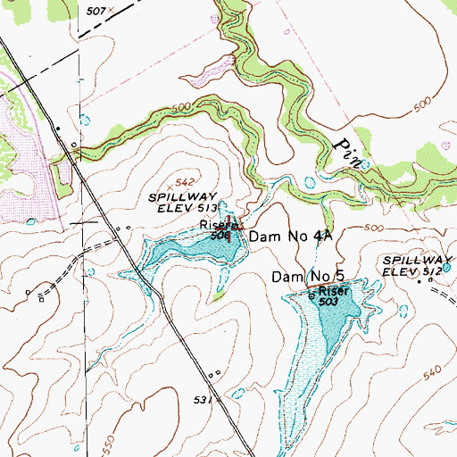 Topographic Map of Dam Number 4A, TX