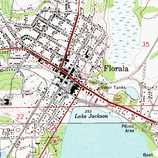Topographic Map of First Methodist Church, AL