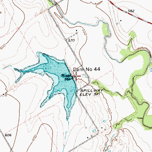 Topographic Map of Dam Number 44, TX