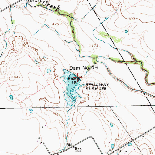 Topographic Map of Dam Number 49, TX