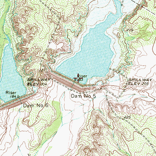 Topographic Map of Dam Number 5, TX