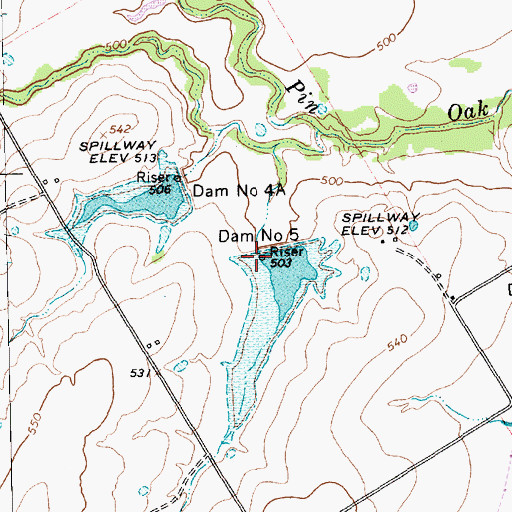 Topographic Map of Dam Number 5, TX