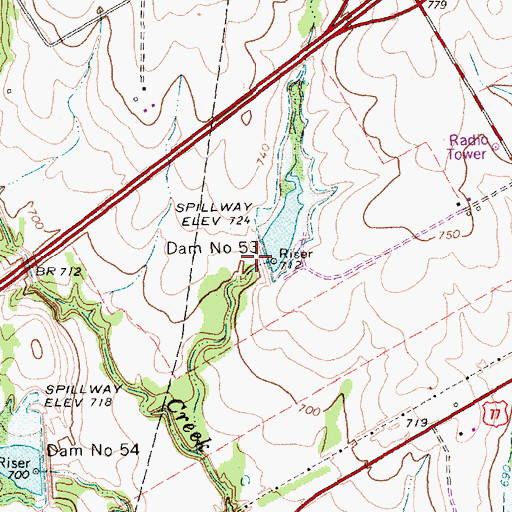 Topographic Map of Dam Number 53, TX