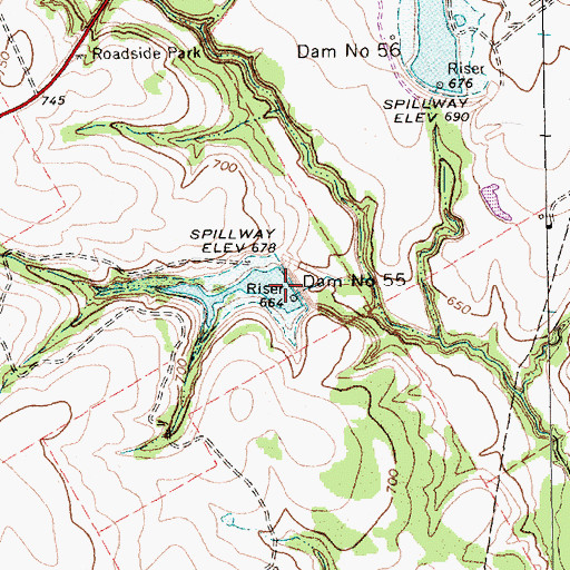 Topographic Map of Dam Number 55, TX