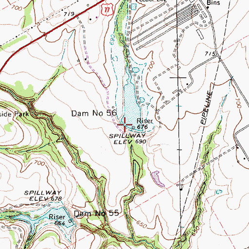 Topographic Map of Dam Number 56, TX