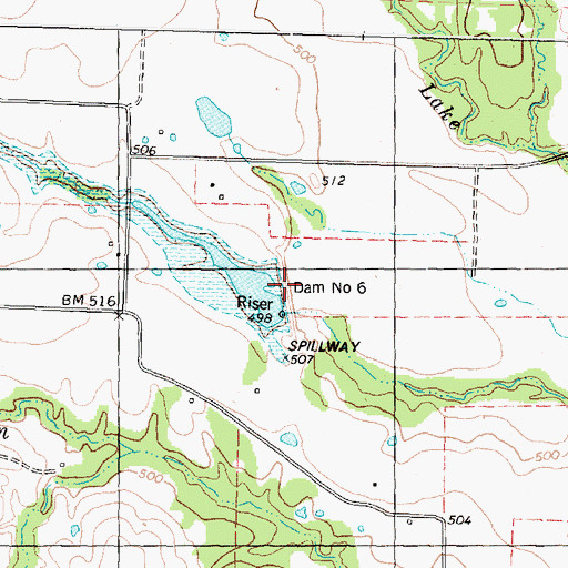 Topographic Map of Dam Number 6, TX