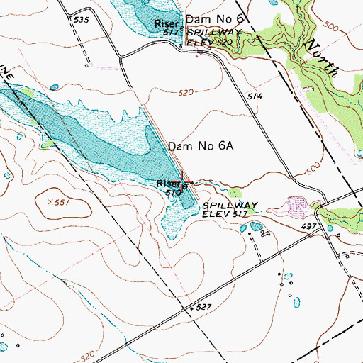 Topographic Map of Dam Number 6A, TX