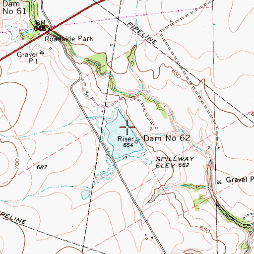 Topographic Map of Dam Number 62, TX