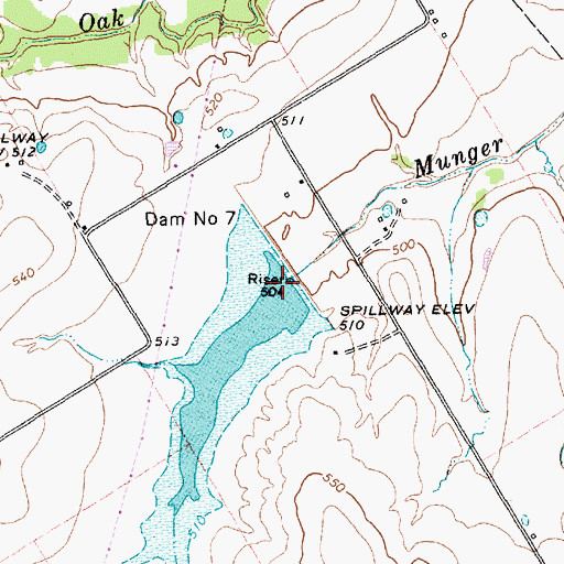 Topographic Map of Dam Number 7, TX