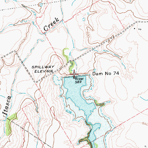 Topographic Map of Dam Number 74, TX