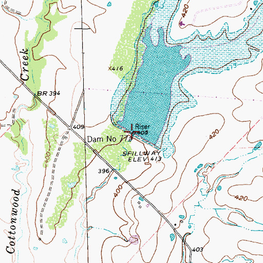 Topographic Map of Dam Number 77, TX