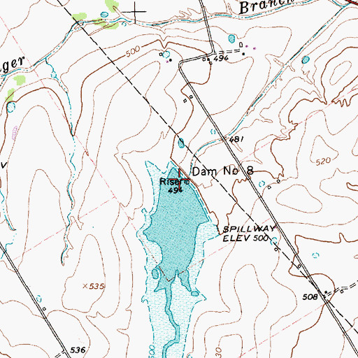 Topographic Map of Dam Number 8, TX
