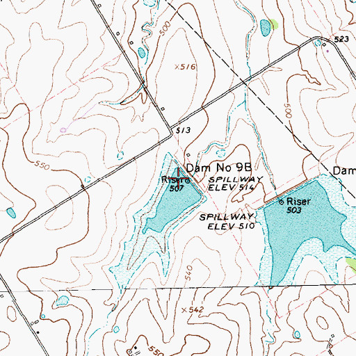 Topographic Map of Dam Number 9B, TX