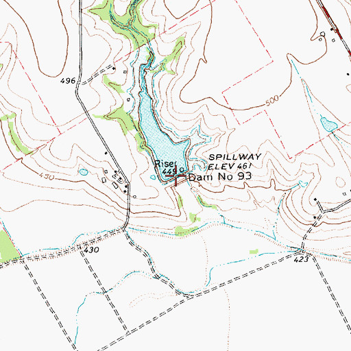 Topographic Map of Dam Number 93, TX