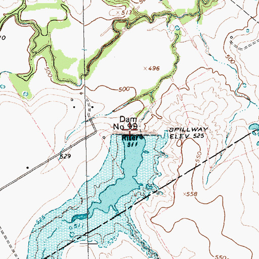 Topographic Map of Dam Number 99, TX