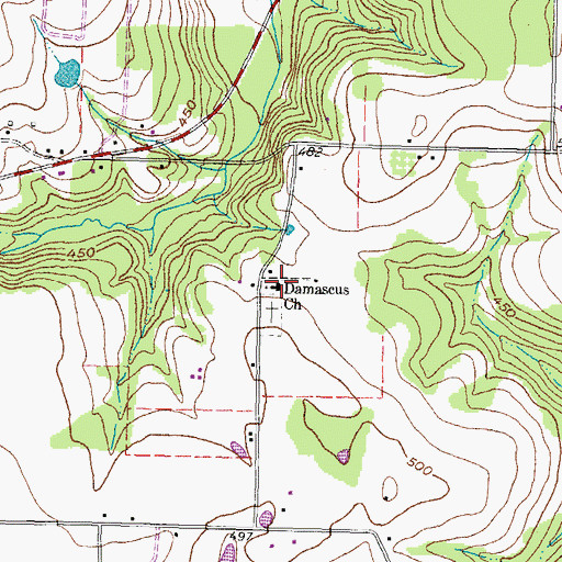 Topographic Map of Damascus Church, TX