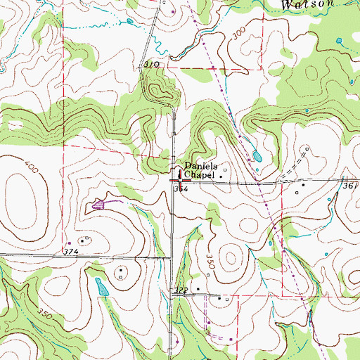 Topographic Map of Daniels Chapel, TX
