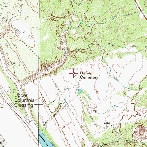 Topographic Map of Darwin Cemetery, TX