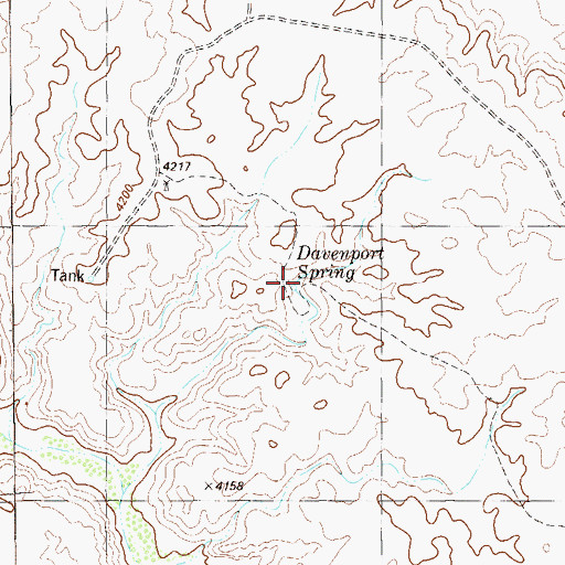 Topographic Map of Davenport Spring, TX