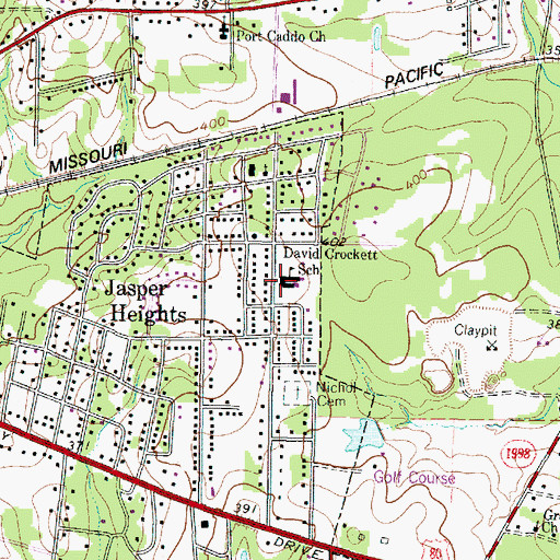 Topographic Map of David Crockett School, TX