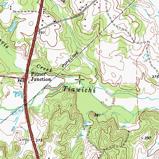 Topographic Map of Davis Creek, TX