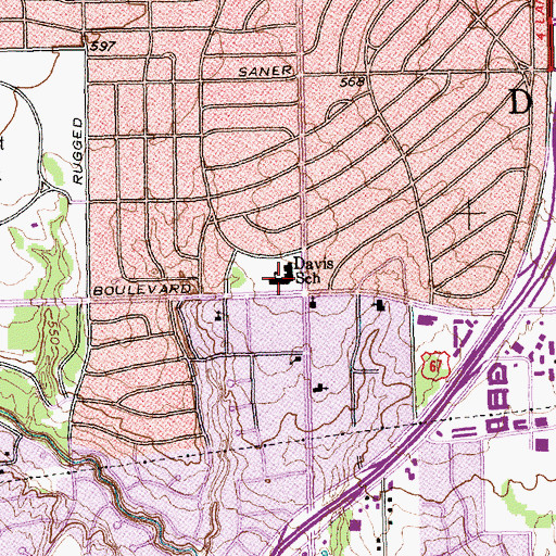 Topographic Map of Davis School, TX