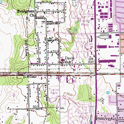 Topographic Map of Davis School, TX