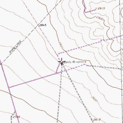 Topographic Map of Davis Windmills, TX