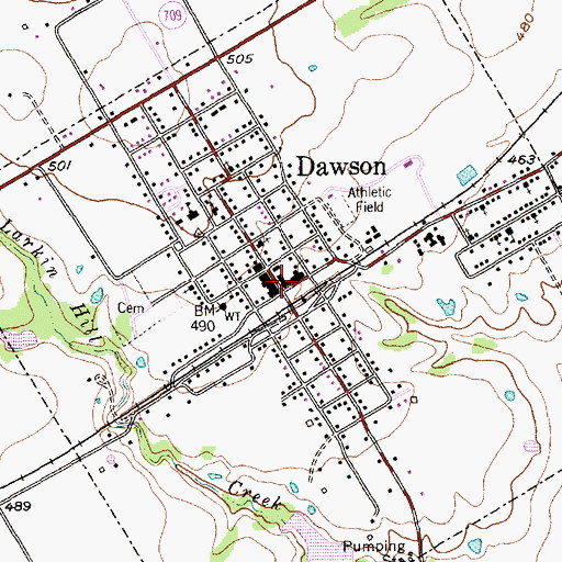 Topographic Map of Dawson, TX