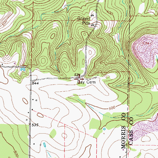 Topographic Map of Day Cemetery, TX