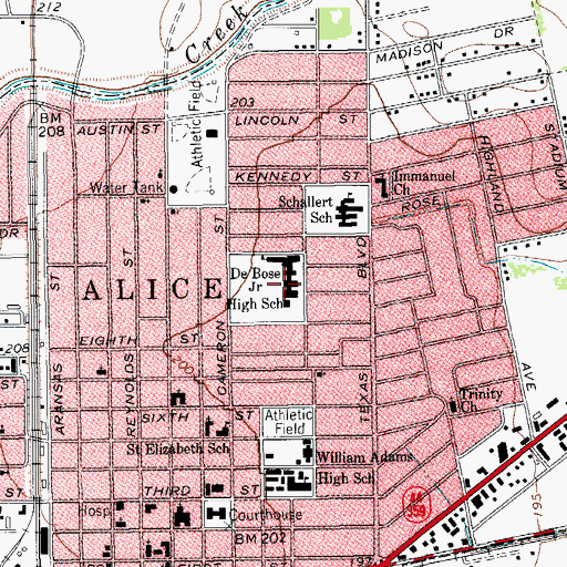Topographic Map of Dubose Intermediate School, TX