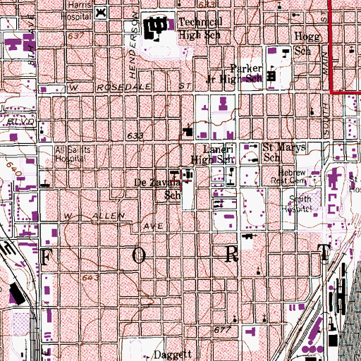 Topographic Map of DeZavala School, TX
