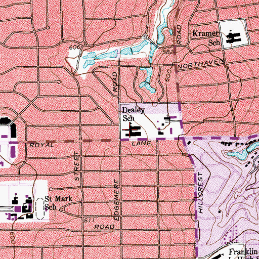 Topographic Map of Dealey School, TX