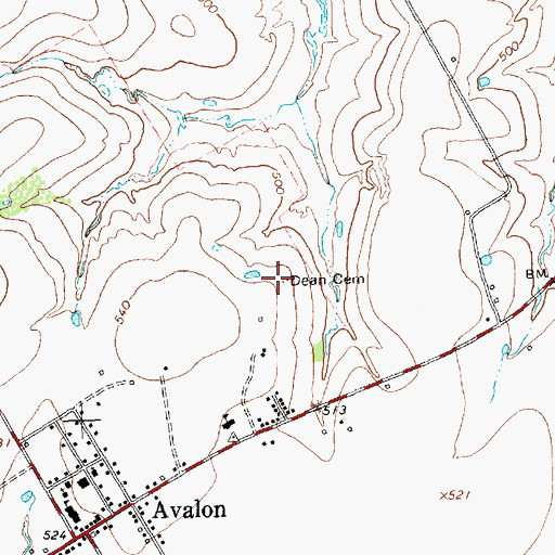 Topographic Map of Dean Cemetery, TX