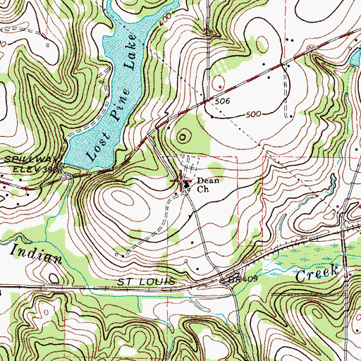 Topographic Map of Dean Church, TX