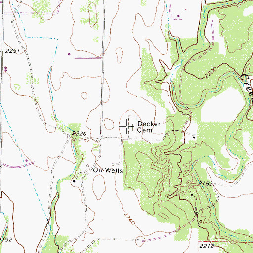 Topographic Map of Decker Cemetery, TX