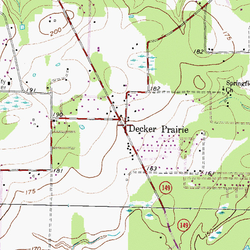 Topographic Map of Decker Prairie, TX