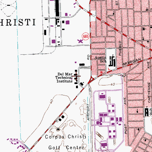 Topographic Map of Del Mar Technical Institute, TX
