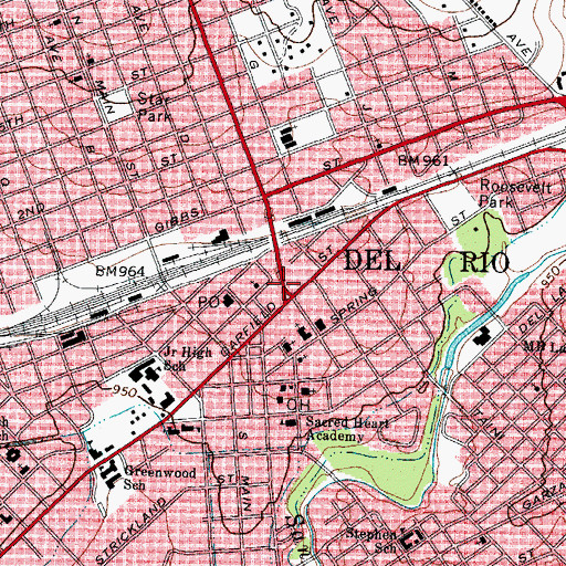 Topographic Map of Del Rio, TX