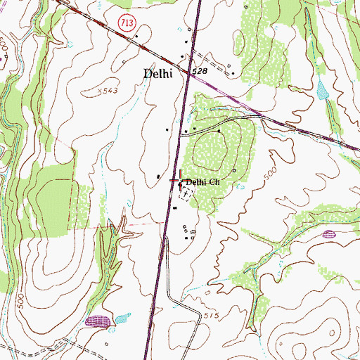 Topographic Map of Delhi Church, TX