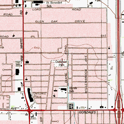 Topographic Map of Dellcrest Park, TX