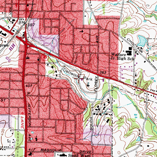 Topographic Map of Dellwood Park, TX