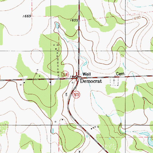 Topographic Map of Democrat, TX