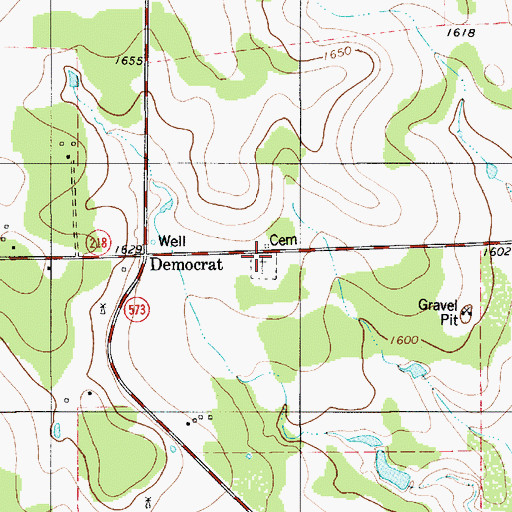 Topographic Map of Democrat Cemetery, TX