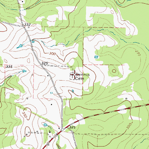 Topographic Map of Dennis Cemetery, TX