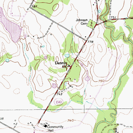 Topographic Map of Dennis Church, TX