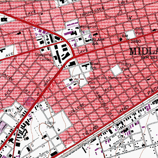 Topographic Map of Dennis the Menace Park, TX