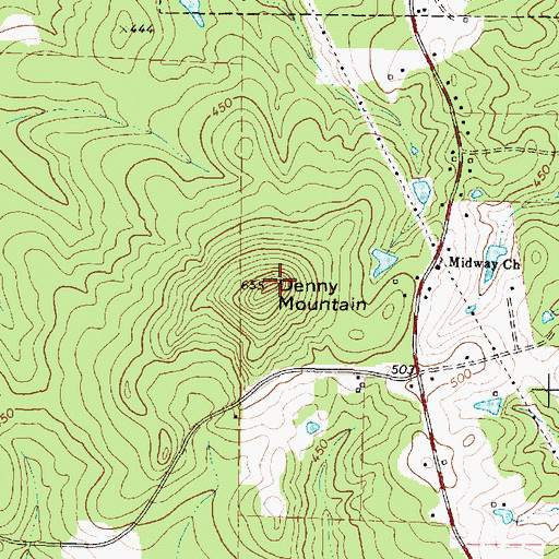 Topographic Map of Denny Mountain, TX