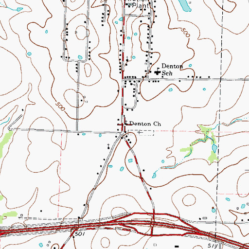 Topographic Map of Denton Church, TX